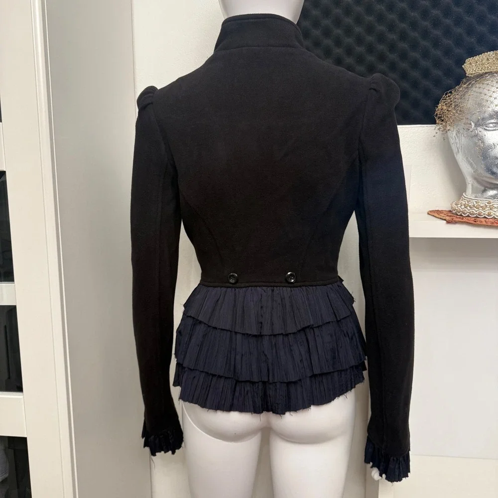 Free People Military Ruffle Jacket Womens 4 Black Excellent Victorian Peplum